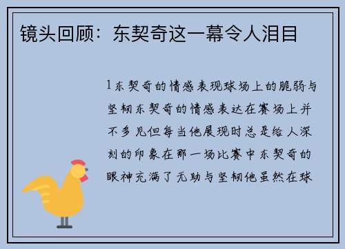 镜头回顾：东契奇这一幕令人泪目